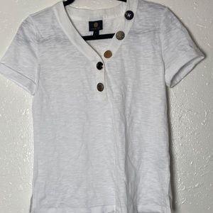 JM Collection White Short Sleeve V Neck Button Detail Split Sides Blouse Size XS